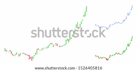 Candlestick graph growth acceleration mosaic for candlestick graph growth acceleration icon of spheric dots in various sizes and color tones. Vector dots are organized into blue mosaic.