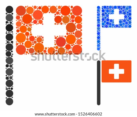 Hospital flag composition for hospital flag icon of circle elements in different sizes and color tones. Vector circle elements are combined into blue composition.