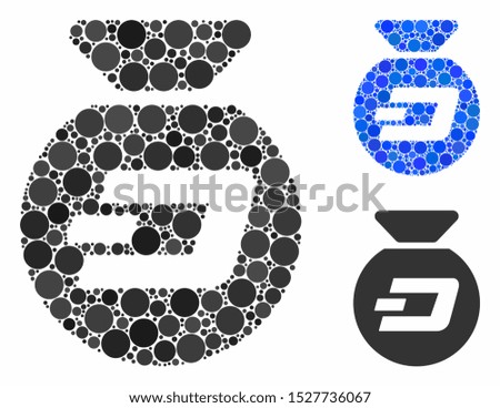Dash money bag mosaic of round dots in different sizes and color tones, based on Dash money bag icon. Vector round dots are combined into blue mosaic.