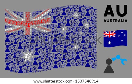 Waving Australia official flag. Vector robotics manipulator elements are formed into conceptual Australia flag composition.