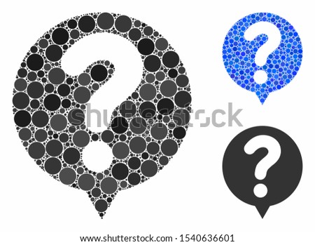 Status balloon composition of filled circles in different sizes and color tints, based on status balloon icon. Vector small circles are organized into blue composition.