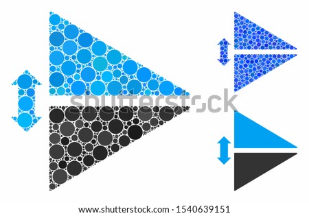 Flip vertically composition of circle elements in various sizes and shades, based on flip vertically icon. Vector circle elements are organized into blue composition.