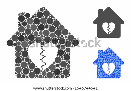 Divorce house heart composition of filled circles in different sizes and color tinges, based on divorce house heart icon. Vector filled circles are organized into blue composition.