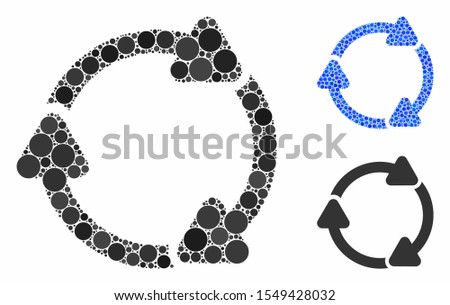 Rotate CW composition of circle elements in different sizes and shades, based on rotate CW icon. Vector circle elements are combined into blue composition.