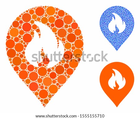 Fire marker composition of small circles in variable sizes and color tones, based on fire marker icon. Vector small circles are combined into blue illustration.