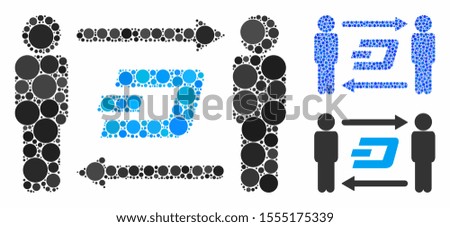 People exchange Dash mosaic of filled circles in different sizes and color tones, based on people exchange Dash icon. Vector filled circles are grouped into blue illustration.