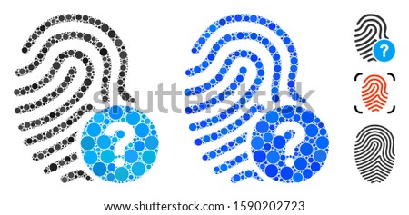 Fingerprint status composition of small circles in different sizes and color hues, based on fingerprint status icon. Vector filled circles are united into blue composition.