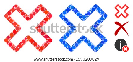 Delete x-cross composition of circle elements in variable sizes and color tones, based on delete x-cross icon. Vector circle elements are organized into blue illustration.
