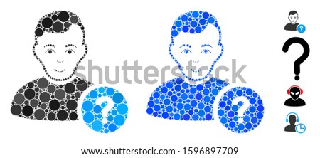 User question composition of round dots in various sizes and color tones, based on user question icon. Vector round dots are united into blue composition.