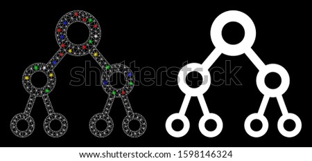 Flare mesh binary tree icon with sparkle effect. Abstract illuminated model of binary tree. Shiny wire frame triangular mesh binary tree icon. Vector abstraction on a black background.