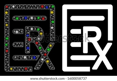Glossy mesh receipt icon with glare effect. Abstract illuminated model of receipt. Shiny wire frame triangular mesh receipt icon. Vector abstraction on a black background.