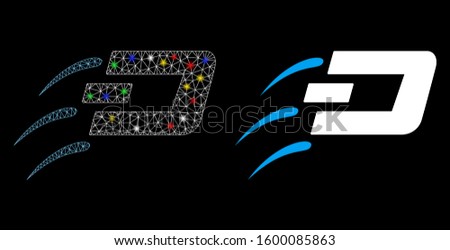 Glowing mesh send Dash icon with glow effect. Abstract illuminated model of send Dash. Shiny wire frame polygonal mesh send Dash icon. Vector abstraction on a black background.