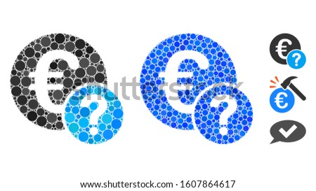 Euro status composition of filled circles in variable sizes and color tints, based on Euro status icon. Vector filled circles are united into blue composition.