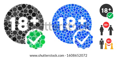 Adults only composition of small circles in different sizes and color hues, based on adults only icon. Vector small circles are composed into blue illustration.
