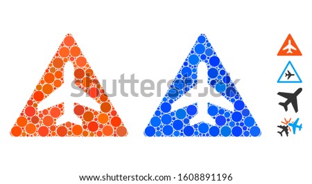 Aircraft danger composition of circle elements in variable sizes and color tints, based on aircraft danger icon. Vector round elements are grouped into blue composition.