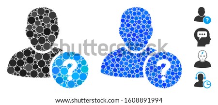 User status composition of small circles in variable sizes and color hues, based on user status icon. Vector random circles are organized into blue composition.