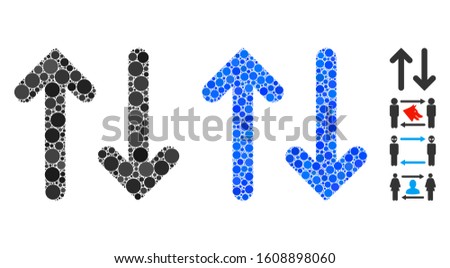 Flip vertical composition of circle elements in various sizes and color tints, based on flip vertical icon. Vector circle elements are grouped into blue illustration.