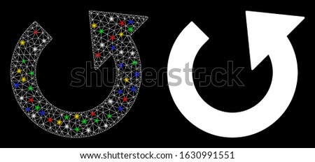Glossy mesh rotate CCW icon with lightspot effect. Abstract illuminated model of rotate CCW. Shiny wire frame polygonal mesh rotate CCW icon. Vector abstraction on a black background.
