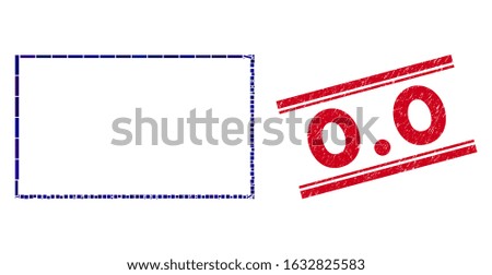 Mosaic rectangle frame icon and red 0.0 seal stamp between double parallel lines. Flat vector rectangle frame mosaic icon of scattered rotated rectangular items. Red 0.