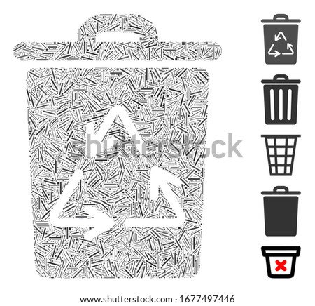 Line Mosaic based on recycling bin icon. Mosaic vector recycling bin is designed with scattered line spots. Bonus icons are added.