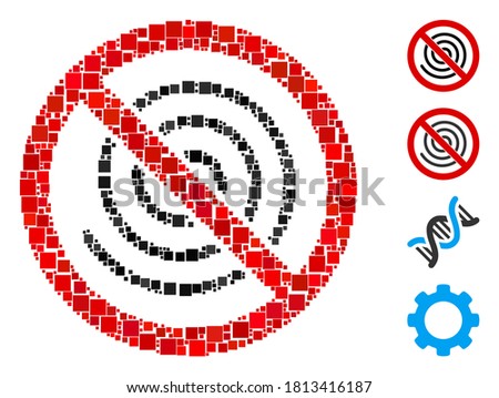 Collage No spiral icon composed of square items in variable sizes and color hues. Vector square items are composed into abstract illustration no spiral icon. Bonus pictograms are added.
