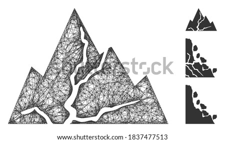 Mesh damaged rocks polygonal web 2d vector illustration. Carcass model is based on damaged rocks flat icon. Triangle network forms abstract damaged rocks flat carcass.
