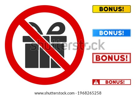 No Gift sign with words in rectangle frames. Illustration style is a flat iconic symbol inside red crossed circle on a white background. Simple No Gift vector sign, designed for rules, restrictions,