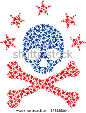Death bones composition of stars in variable sizes and color tones. Death bones illustration uses American official blue and red colors of Democratic and Republican political parties, and star shapes.
