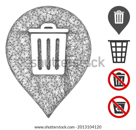Mesh trash can marker web symbol vector illustration. Carcass model is based on trash can marker flat icon. Mesh forms abstract trash can marker flat carcass.
