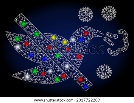 Glossy mesh stop bird flu with sparkle effect. Abstract illuminated vector model of stop bird flu icon on a dark blue gradiented background. White wire frame polygonal mesh stop bird flu. Photo stock © 