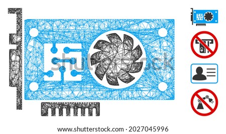 Mesh GPU accelerator card web icon vector illustration. Carcass model is based on GPU accelerator card flat icon. Network forms abstract GPU accelerator card flat carcass.