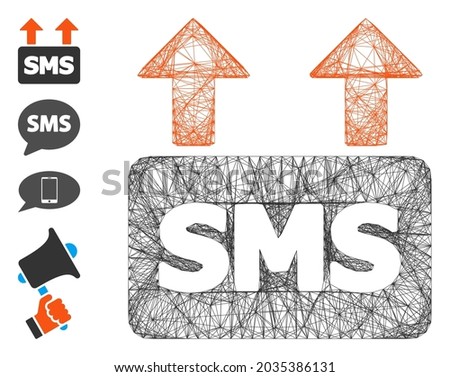 Vector net mass SMS sending. Geometric wire carcass flat net generated with mass SMS sending icon, designed with intersected lines. Some bonus icons are added.