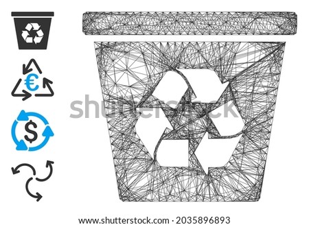 Vector wire frame recycle bin. Geometric wire carcass flat network generated with recycle bin icon, designed with intersected lines. Some bonus icons are added.