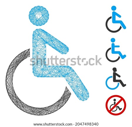 Vector wire frame disabled person. Geometric linear frame flat network generated with disabled person icon, designed with intersected lines. Some additional icons are added.