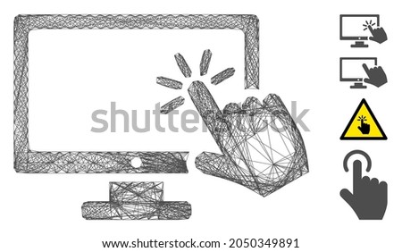 Vector wire frame screen click. Geometric wire frame 2D network made from screen click icon, designed from crossed lines. Some additional icons are added.