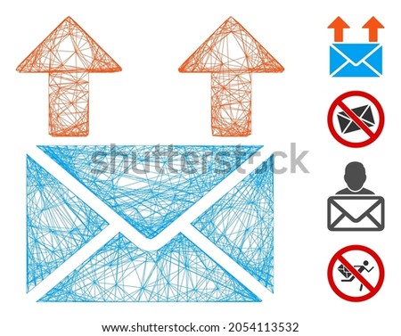 Vector wire frame send mail. Geometric wire frame flat net made from send mail icon, designed from intersected lines. Some bonus icons are added.