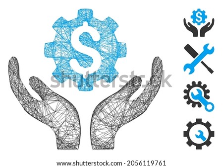 Vector network maintenance price. Geometric wire frame flat network generated with maintenance price icon, designed with intersected lines. Some bonus icons are added. Foto stock © 