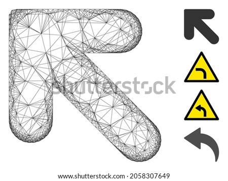 Vector net arrow up left. Geometric wire carcass 2D net generated with arrow up left icon, designed from intersected lines. Some bonus icons are added.