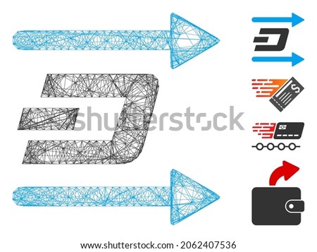 Vector wire frame Dash send arrows. Geometric wire carcass flat network generated with Dash send arrows icon, designed with intersected lines. Some bonus icons are added.