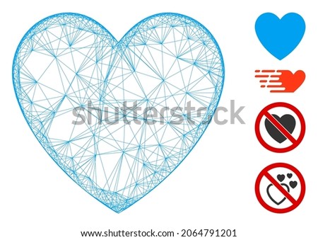 Vector net love heart. Geometric hatched frame flat net generated with love heart icon, designed with crossing lines. Some bonus icons are added.