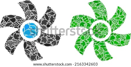 Ecology rotor icon collage of herbal leaves in green and natural color shades. Ecological environment vector concept for rotor icon. Rotor vector image is formed of green herbal parts. 商業照片 © 