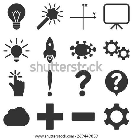 Basic science and knowledge icons. These plain symbols use gray color.