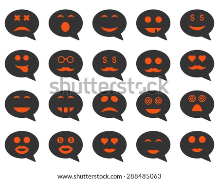 Chat emotion smile icons. Vector set style: bicolor flat images, orange and gray symbols, isolated on a white background.