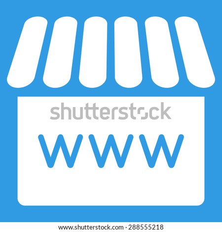 Webstore icon from Business Bicolor Set. Vector style: flat symbol, white color, rounded angles, blue background.