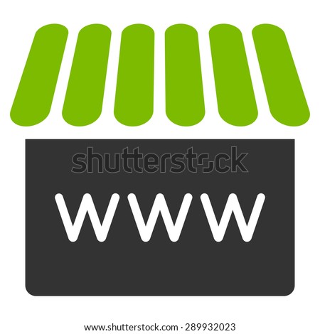 Web store icon from Business Bi-color Set. Vector style: bi-color flat symbol, Eco green and gray colors, rounded angles, white background.