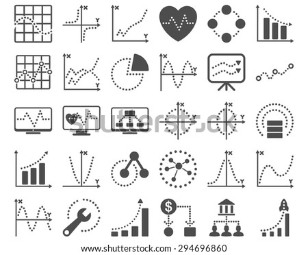 Dotted Charts Icons. These flat icons use gray color. Vector images are isolated on a white background. 