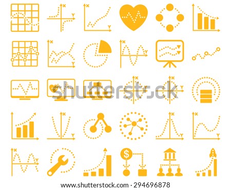 Dotted Charts Icons. These flat icons use yellow color. Vector images are isolated on a white background. 