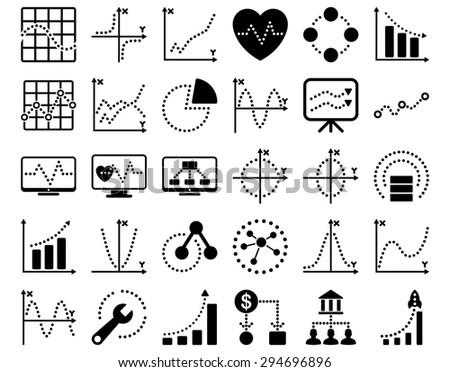 Dotted Charts Icons. These flat icons use black color. Vector images are isolated on a white background. 