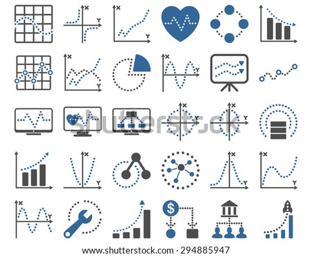 Dotted Charts Icons. These flat bicolor icons use cobalt and gray colors. Vector images are isolated on a white background. 