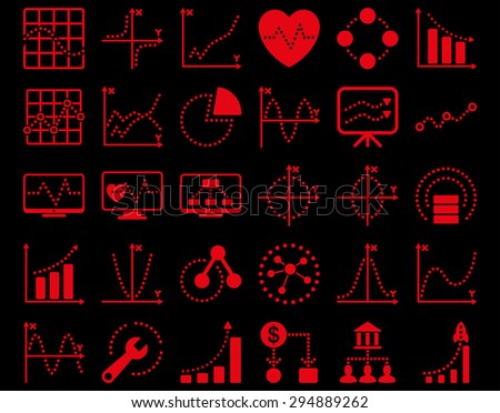 Dotted Charts Icons. These flat icons use red color. Vector images are isolated on a black background. 
